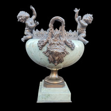 Antique marble & bronze putti cherubs Centerpiece bowl  vase picture
