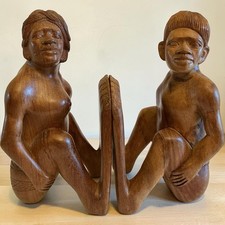 Vintage Mid-Century Hand Carved  Wood Igorot Tribal Bookends picture