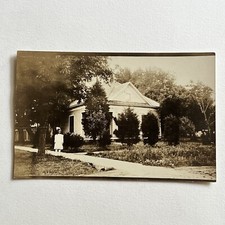 Antique RPPC Real Photograph Postcard Adorable Girl Sidewalk In Front Of House picture