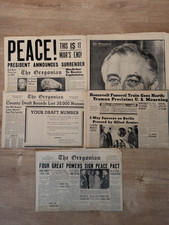 Vtg 1938-1945 The Oregonian Newspaper Lot of 5 WWII Peace Ends FDR Dead Draft picture