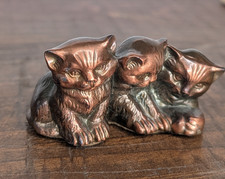 Vintage PM Craftsman 3 Kittens Cats Figurine Brass Hand Crafted Eaton Park Flori picture