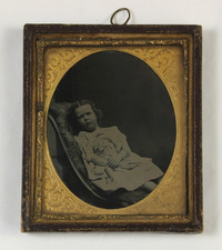 Original AMBROTYPE photograph - c1870 - child reclining - possible tragic pose picture