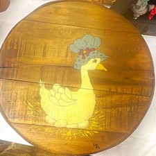 Vintage Round Wood Keepsake Box w/ Lid, Hand Painted Goose & Floral Lined picture