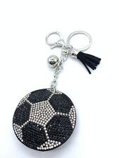Bling football Ball Keychain Glitter Black Tassel Silver Chain Accessory picture