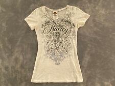 Harley Davidson Shirt Womens M White Sequin Made in USA Playa Del Carmen Mexico picture