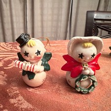 Vintage Napco RARE Starry Eyed Boy And Girl Snowman And Woman W/stickers picture