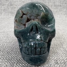 Moss Agate Crystal Skull Hand Carved Natural Green Druzy Quartz Eye 2.5 Inch picture