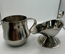 Vintage Mid-Century Modern Stainless Steel Serving Set Cream & Gravy Boat picture