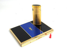 YSL Yves Saint Laurent Cigarette Case Holder & Working Gas Lighter Gold 2pcs Set picture