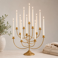 Anthropologie Willow 13-Light Iron Candelabra | BHLDN Gold Taper Candle Holder picture