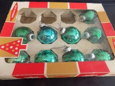 9  Coby Vintage Green Glass Ball  Christmas Ornaments With Original Box picture