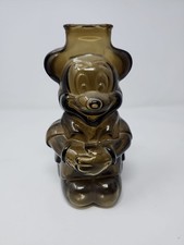 Vintage 70s Mickey Mouse Club Walt Disney Amber Brown Glass Piggy Coin Bank 7