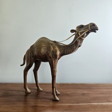 Leather Wrapped Dromedary Arabian Camel  Nativity Glass Eyes Decor Vintage MCM picture
