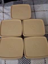 Vintage Tupperware Tan Square Round 311 With Cream Lid Seal 310 Lot Of 5 picture
