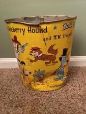 Vintage Hanna-Barbera Metal Trash Can Huckleberry Hound Yogi Boo Boo Bear picture