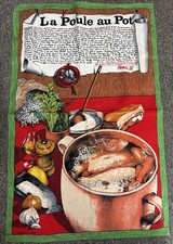 TEA TOWEL FRANCE VINTAGE AUTHENTIC VONY KITCHEN ART La Poule Au Pot RECIPE picture