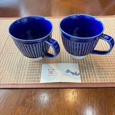Japanese Hasami Ware Blue Mug Cup Set of 2 Ceramic Coffee Tea Cups Japan picture