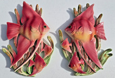 RARE Vtg 1960s Lefton H3177 Pink Angel Fish Wall Plaques Angelfish Set of 2 picture