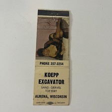 Koepp Excavator Sand Gravel Almena WI Vintage Pinup Matchbook Cover TMB41-2 picture