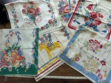Vintage Lot 6 Linen Cotton Tea Dish Towels Floral Prints Cannon  AS FOUND picture