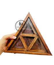 FATIMA Handcrafted Triangular Wooden Spice Box with Glass Lid Halloween Gift picture