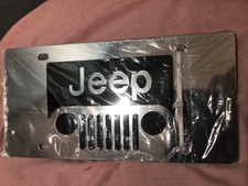 Authentic New JEEP Love Grill Logo License Plate Silver/Black Raised Letters picture