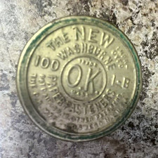 Vintage Antique The New Washburne OK Paper Fasteners Brass Tin Box W/ 17 Clips picture