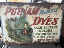 Antique Putnam Fadeless Dyes GeneralStore Display Cabinet Tin Litho Monroe Drug⁠ picture