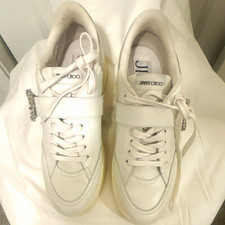 Jimmy Choo White/Silver Low Top Lace-Up Sneakers Silver Heel Crystal Detail picture
