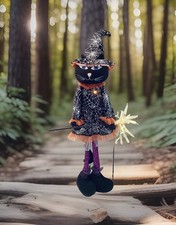 Avon Katrina Fiber Optic Black Cat 28” with Spiderweb Witch Costume Halloween picture