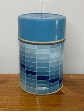 Vintage Thermos King Steeley Blue Block Pattern Metal Insulated 10 Oz Soup Cup picture