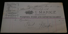 I. Marks Import Wine & Cigars Helena Montana Territory MT 1882 Billhead Invoice picture