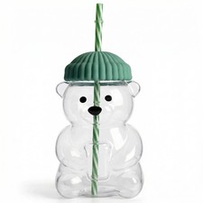 New Cute Glass Tumbler with Straw and Lid, 20oz Reusable Teddy Design Drinkware picture
