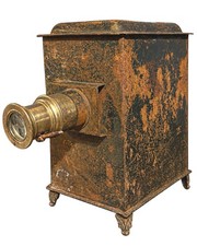 Antique 1800s Magic Lantern Projector Brass Lens Burner + Glass Slides picture