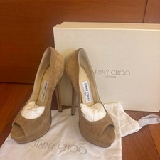 JIMMY CHOO Suede High Platform Pumps Beige Women's EU 34 picture