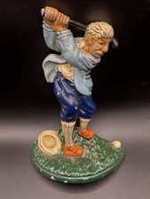Vintage Cast Iron Golfer Golfing Doorstop Hand Painted 1990 Labeled VTG picture