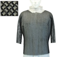  Blackened Chainmail Medieval Half Sleeve Habergeon Crusader Templar MEDIUM picture