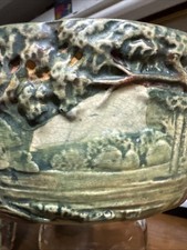 ANTIQUE USA WELLER FOREST TREE WOODCRAFT AMERICAN ART POTTERY FLOWER VASE BOWL picture