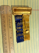 1935 PINBACK RIBBON -Covenant Y.P. Societies Puritan -Collinsville, Connecticut picture
