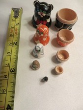 Vintage Hand Painted Wooden Cat Nesting Dolls Matryoshka 5 Piece Set Russian picture