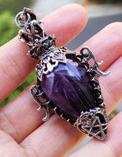 5pcs Antique Silver Amethyst Gems Wand Pendants Magic Lamp Reiki Healing Amulet picture