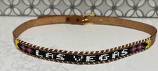 Vintage 60’s~70’s Las Vegas Beaded Leather Tooled Souvenir Belt Hong Kong Sz 32 picture