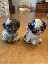 Antique Hubley Cast Iron Miniature Puppo Dog Figurines Pair Grace Drayton 1.75