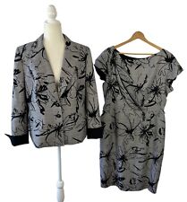 Escada Womens Gray Black Plaid Floral Dress And Blazer Set Cotton Silk Size 44 picture