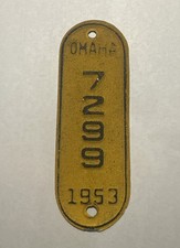 Vintage 1953 Omaha Nebraska Bicycle License Plate 7299 picture