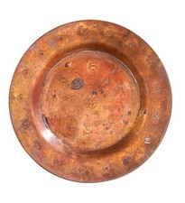 Antique Hand Hammered Tinned Copper Plate/Tray w/ Etched Engraved Motifs Design picture