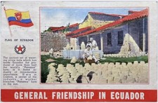 Ecuador Postcard Flag of Ecuador Weaving Straw Hats General Friendship c1930's picture