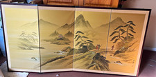 Japanese Signed Showa Multi-Panel Folding Screen Landscape Print, Mountains picture