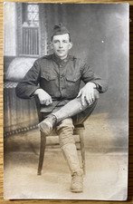 1918 RPPC: WWI ARMY SOLDIER FRED LONGENECKER antique real photo postcard picture