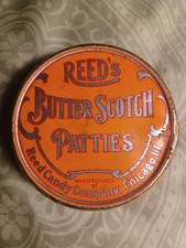 REED'S ButterScotch Patties~Tin~Antique~Rare~2 1/4 oz. picture